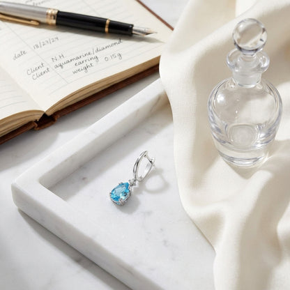 Blue Topaz And Diamond Teardrop Dangle Earrings In 14k White Gold (9x6mm) — atelier still life