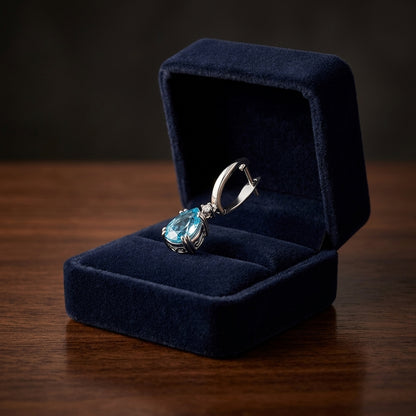 Blue Topaz And Diamond Teardrop Dangle Earrings In 14k White Gold (9x6mm) — gift presentation