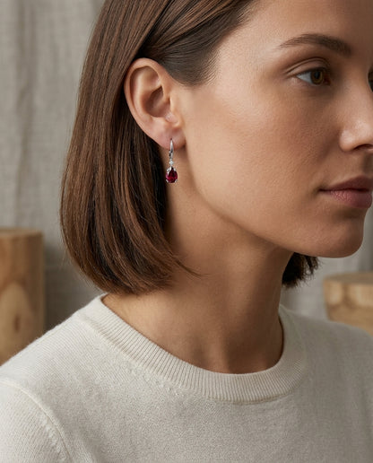 Rhodolite Garnet & Diamond Earrings In 14k White Gold — editorial close-up