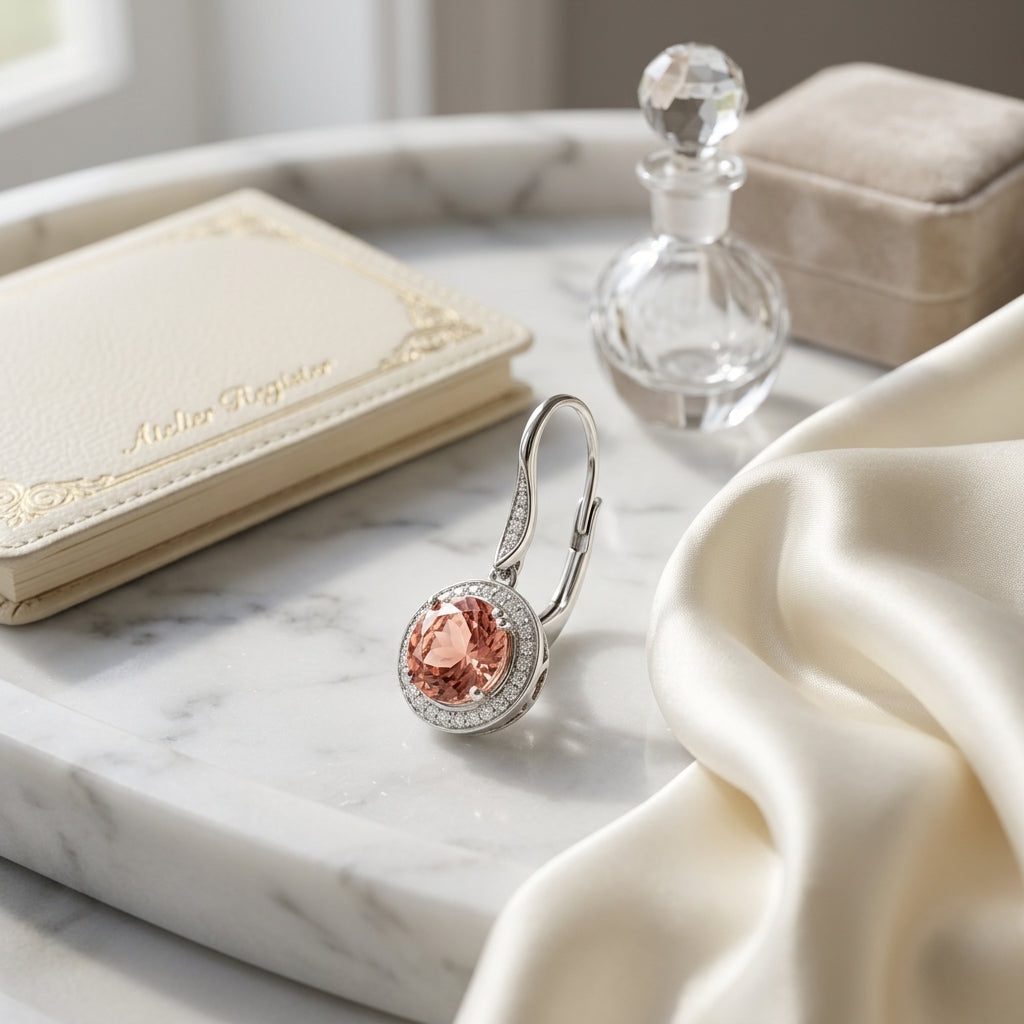 Garnet And Diamond Halo Leverback Earrings In 14k White Gold — atelier still life