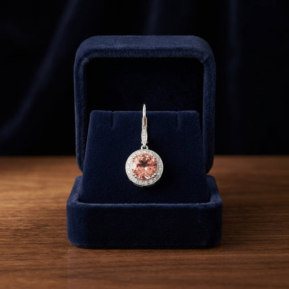 Garnet And Diamond Halo Leverback Earrings In 14k White Gold — gift presentation