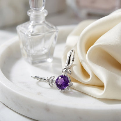 Amethyst And Diamond Leaf Drop Earrings In 14k White Gold — atelier still life