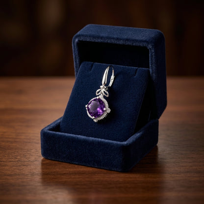 Amethyst And Diamond Leaf Drop Earrings In 14k White Gold — gift presentation