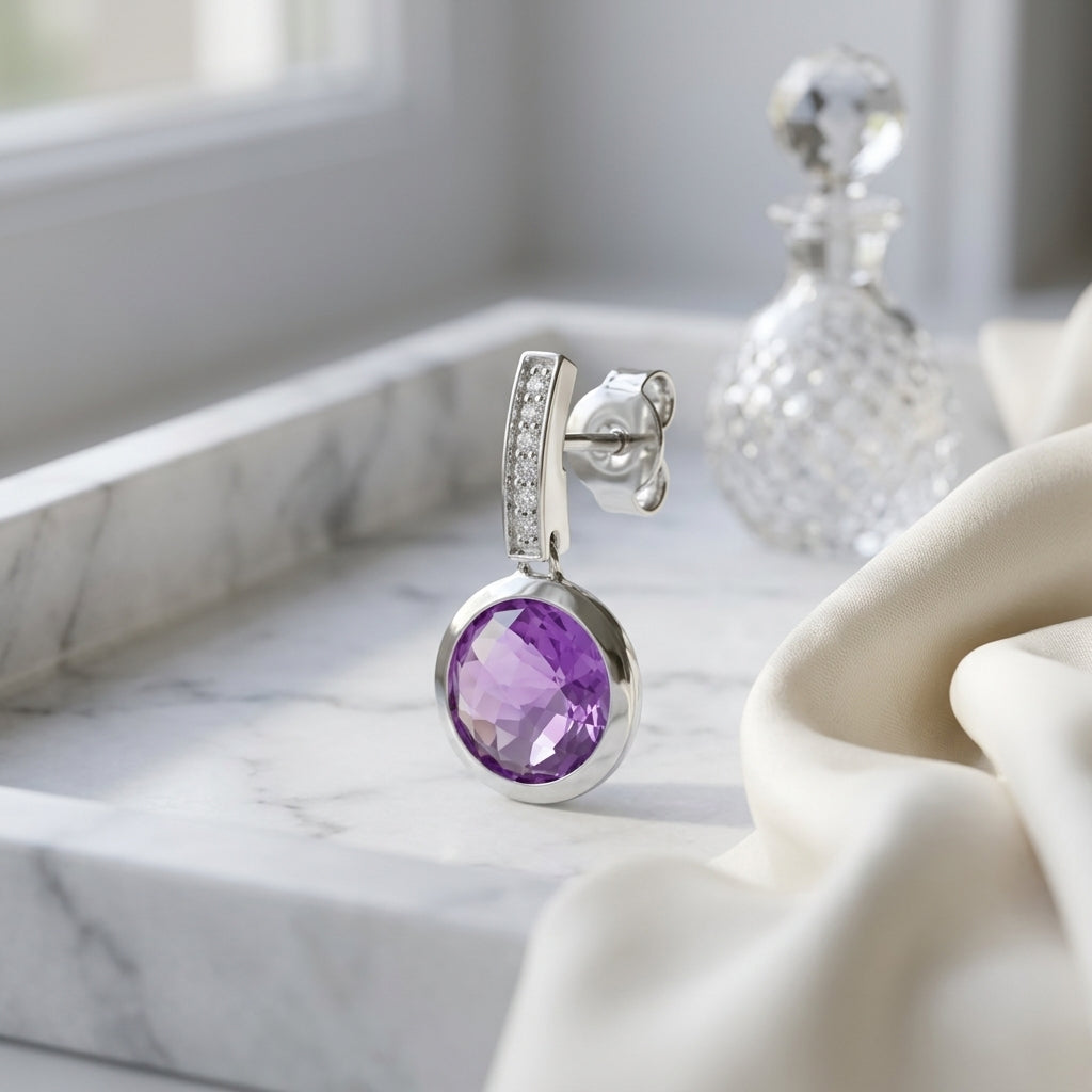 Amethyst And Diamond Drop Earring In 14k White Gold — atelier still life