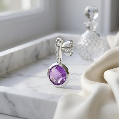 Amethyst And Diamond Drop Earring In 14k White Gold — atelier still life