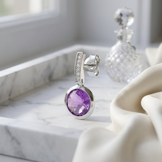 Amethyst And Diamond Drop Earring In 14k White Gold — atelier still life