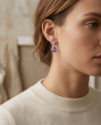 Amethyst And Diamond Drop Earring In 14k White Gold — editorial close-up