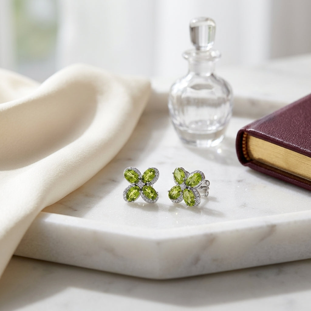 Peridot And Diamond Earrings In 14k White Gold — atelier still life