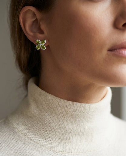 Peridot And Diamond Earrings In 14k White Gold — editorial close-up