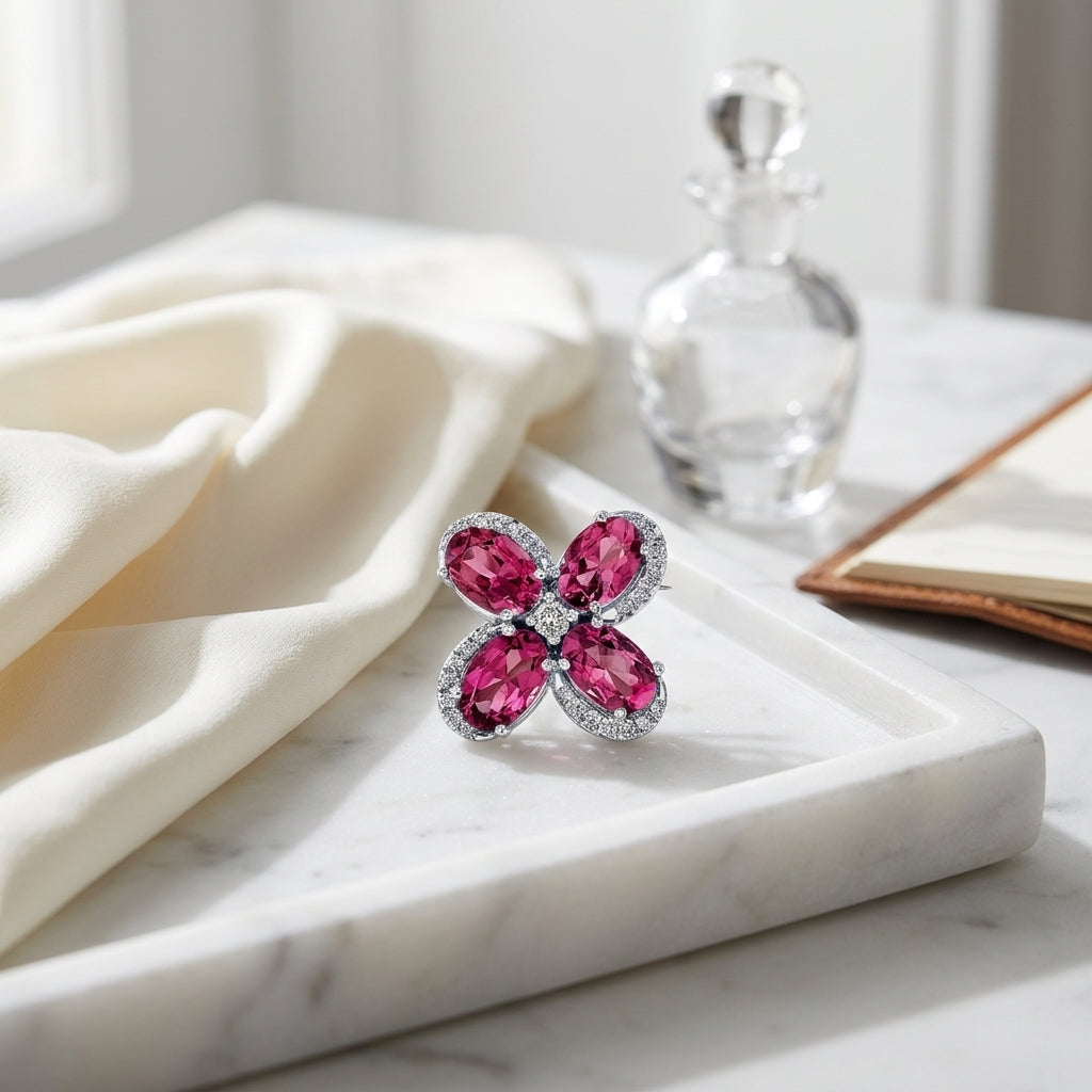 Pink Tourmaline And Diamond Earrings In 14k White Gold — atelier still life
