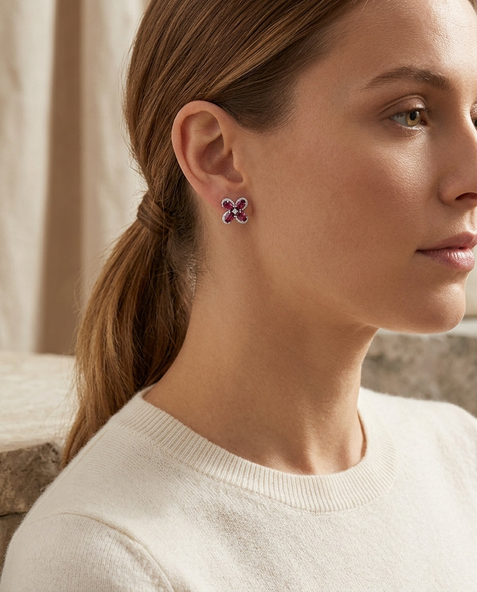 Pink Tourmaline And Diamond Earrings In 14k White Gold — editorial close-up