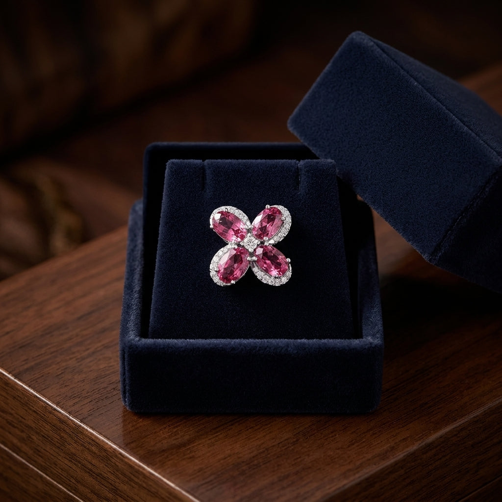 Pink Tourmaline And Diamond Earrings In 14k White Gold — gift presentation
