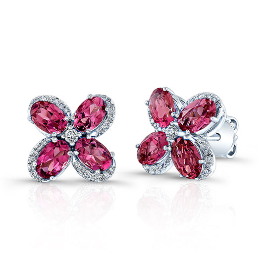 Pink Tourmaline And Diamond Earrings In 14k White Gold