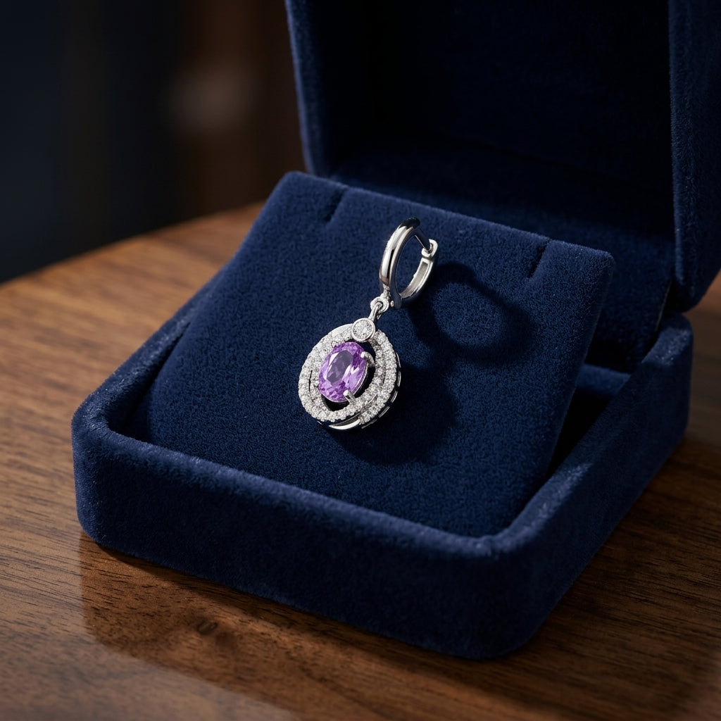 Amethyst Oval & Diamond Earrings In 14k White Gold — gift presentation