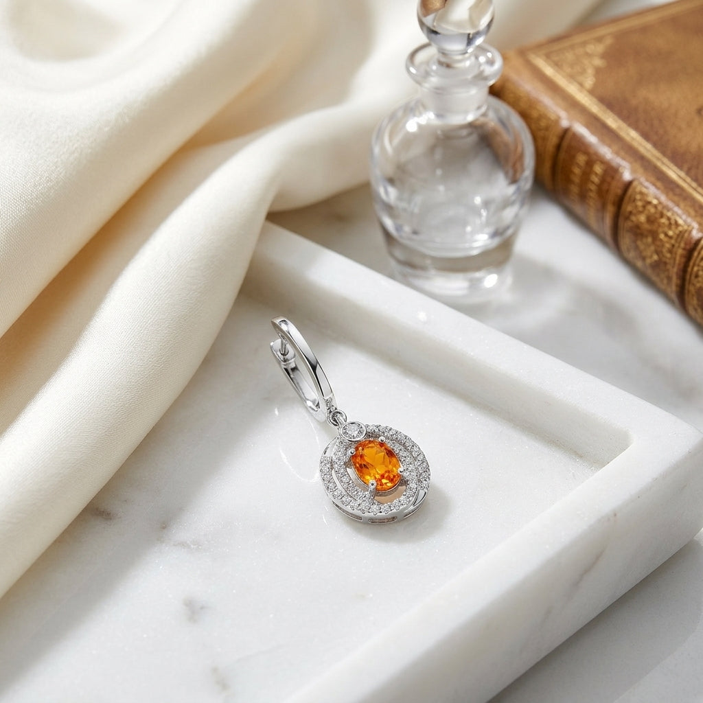 Oval Citrine & Diamond Earrings In 14k White Gold — atelier still life