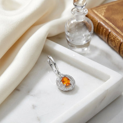 Oval Citrine & Diamond Earrings In 14k White Gold — atelier still life