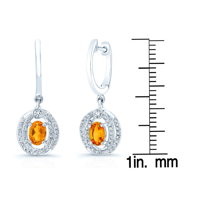 Oval Citrine & Diamond Earrings In 14k White Gold