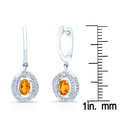 Oval Citrine & Diamond Earrings In 14k White Gold