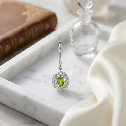 Peridot Oval & Diamond Earrings In 14k White Gold — atelier still life