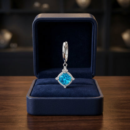 Blue Topaz Cushion Dangle Earrings In 14k White Gold — gift presentation