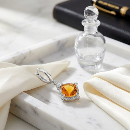 Citrine Cushion And Diamond Drop Earrings In 14k White Gold — atelier still life