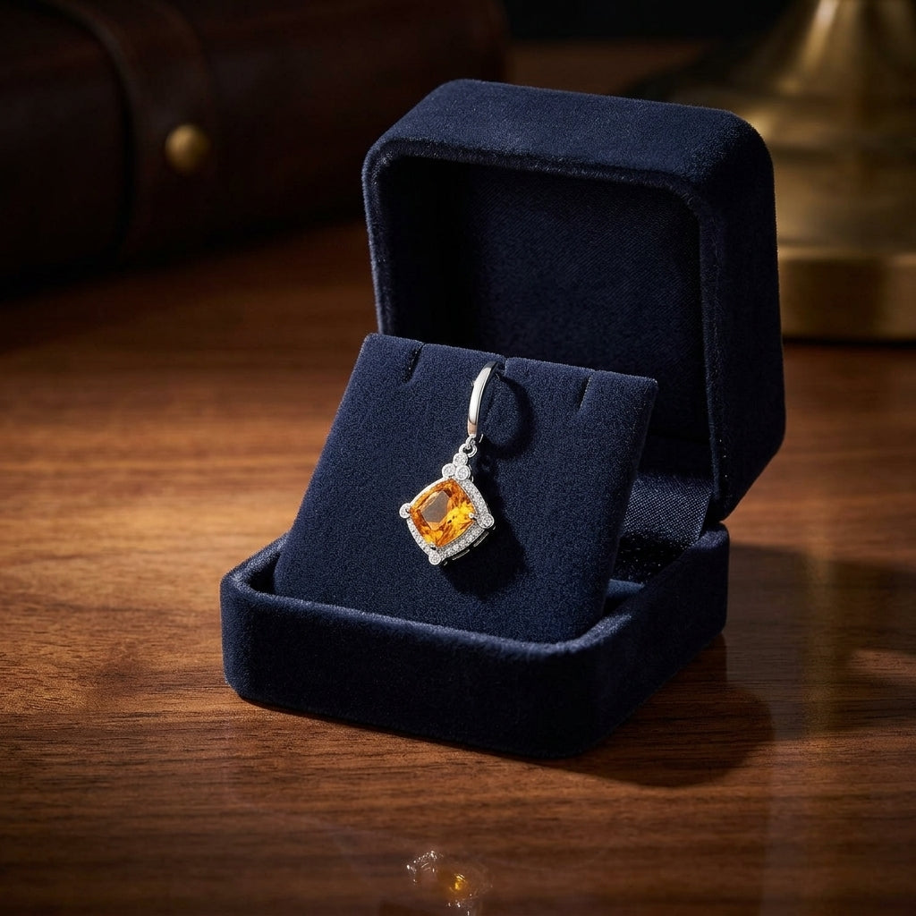 Citrine Cushion And Diamond Drop Earrings In 14k White Gold — gift presentation