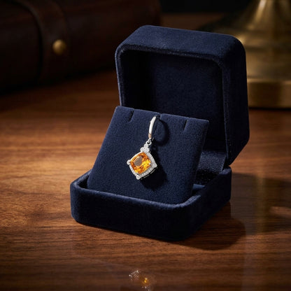 Citrine Cushion And Diamond Drop Earrings In 14k White Gold — gift presentation