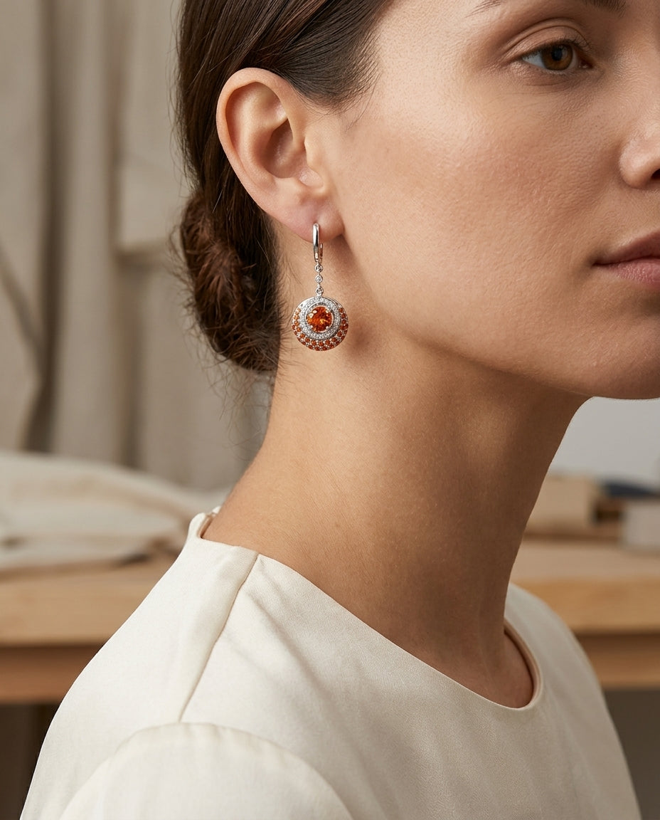 Citrine & Diamond Drop Earrings In 14k White Gold — editorial close-up