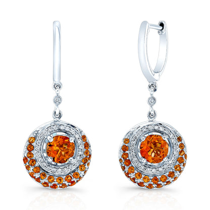 Citrine & Diamond Drop Earrings In 14k White Gold