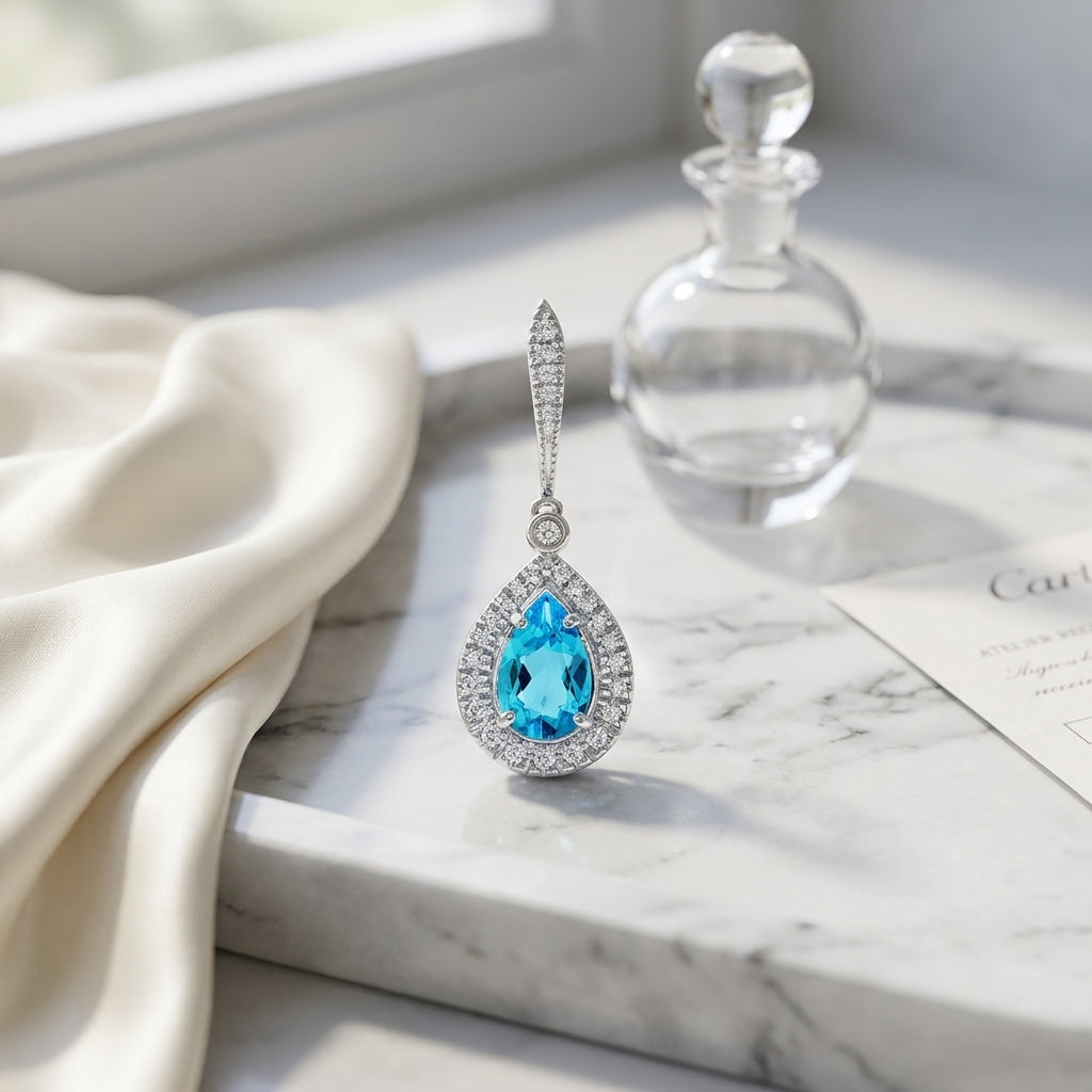 Swiss Blue Topaz And Diamond Earrings In 14k White Gold — atelier still life