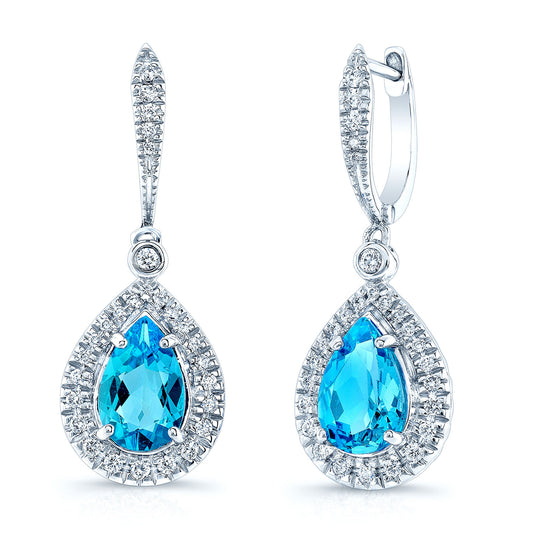 Swiss Blue Topaz And Diamond Earrings In 14k White Gold