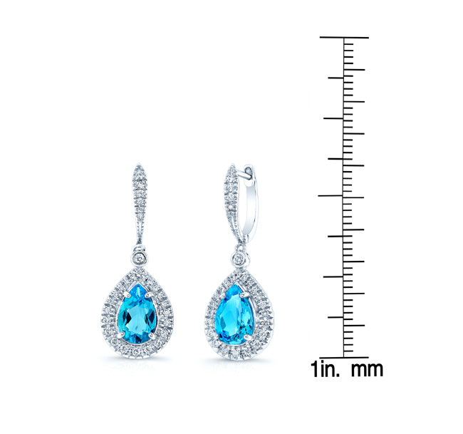 Swiss Blue Topaz And Diamond Earrings In 14k White Gold
