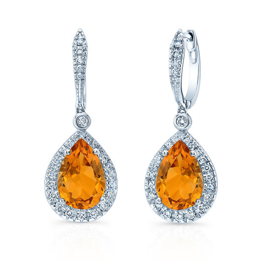 White Gold Citrine And Diamond Earrings In 14k White Gold (1/3 Ct. Tw.)
