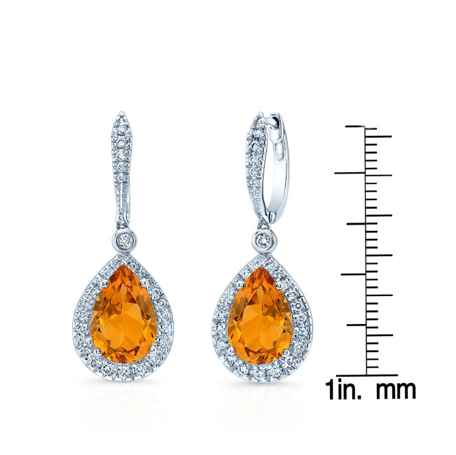 White Gold Citrine And Diamond Earrings In 14k White Gold (1/3 Ct. Tw.)