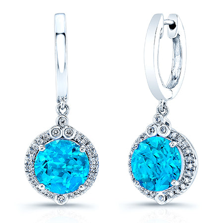 Blue Topaz And Diamond Earrings In 14k White Gold
