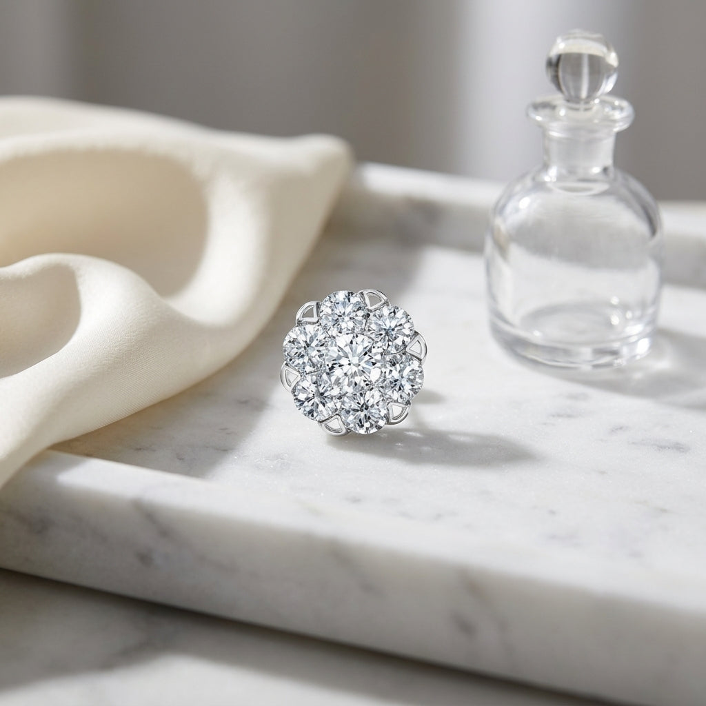 Diamond Cluster Stud Earrings In 14k White Gold (0.75ctw) — atelier still life