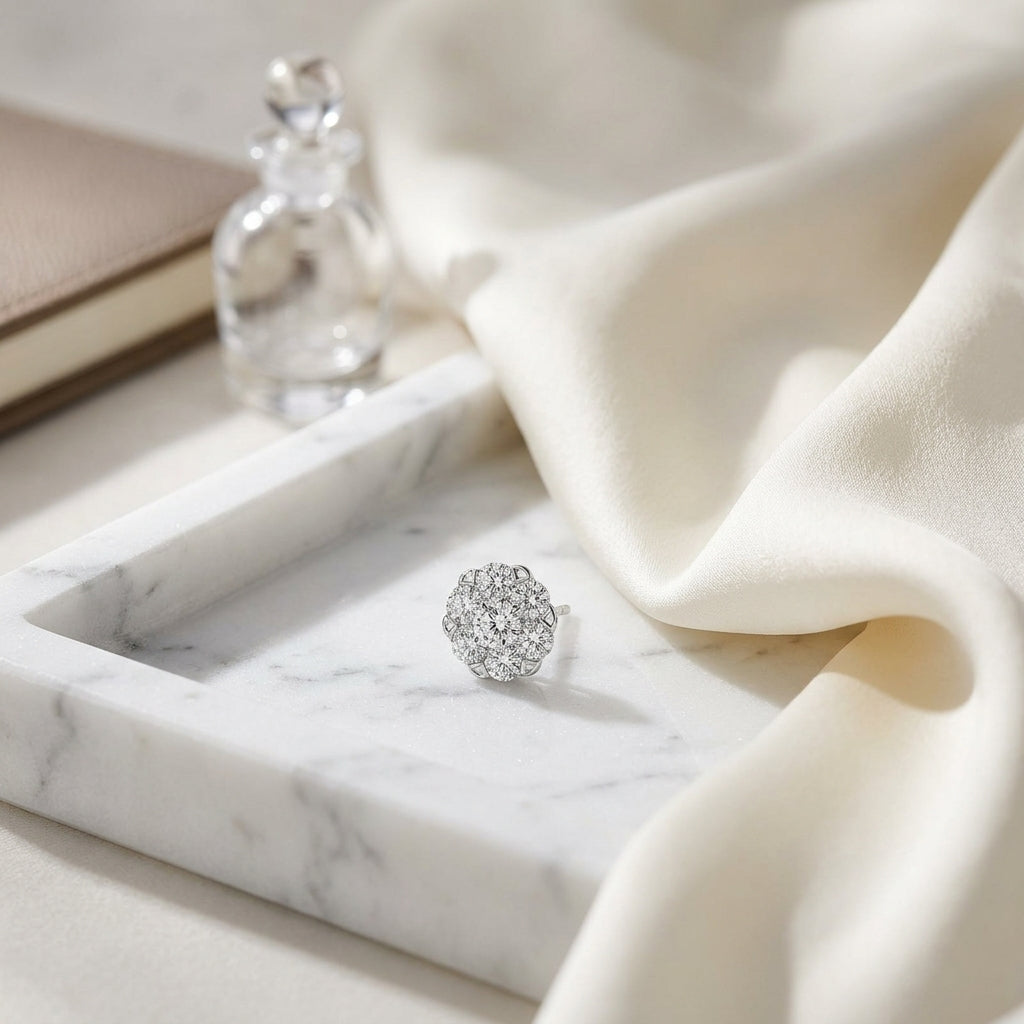Diamond Cluster Stud Earrings In 14k White Gold 0.75ctw — atelier still life