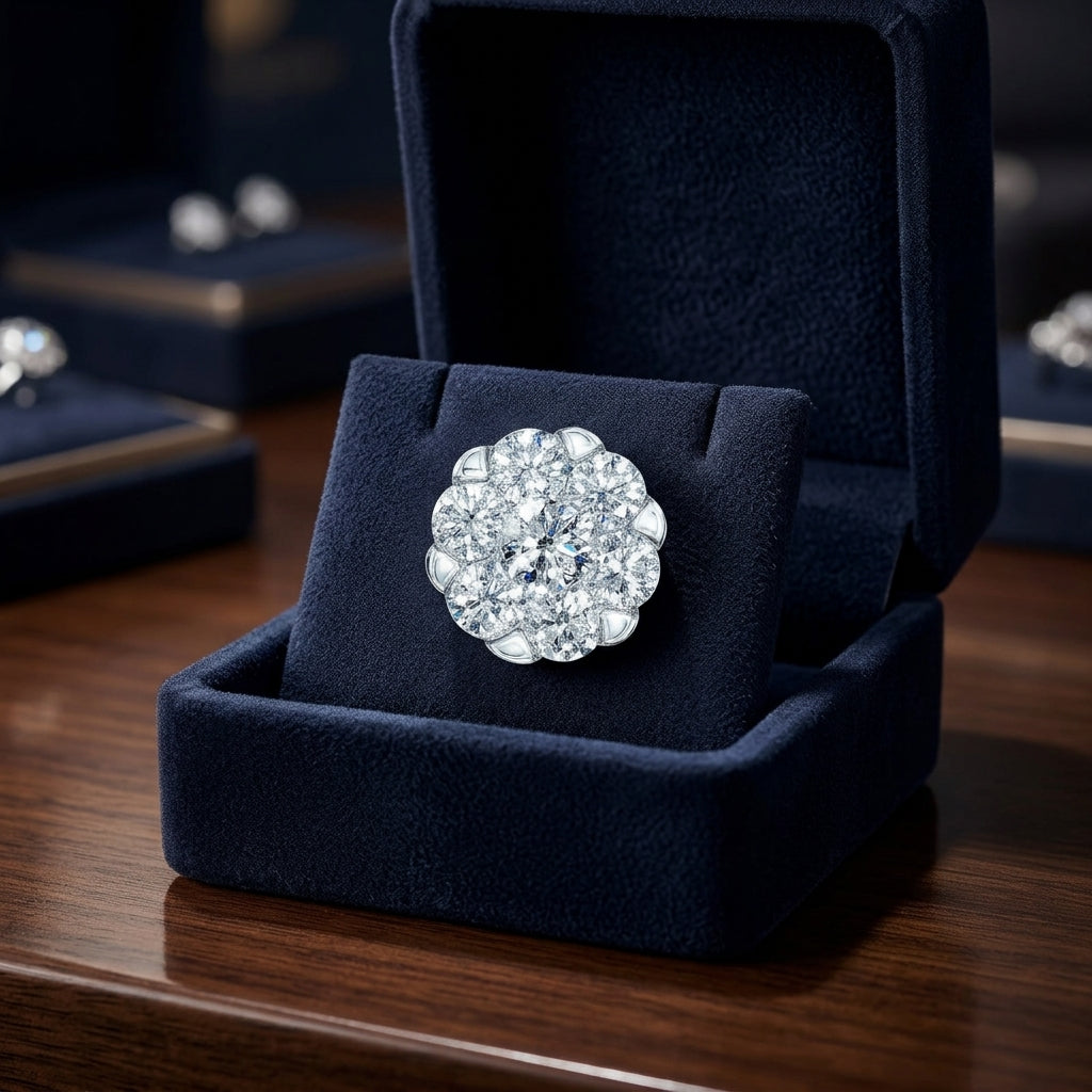 Diamond Cluster Stud Earrings In 14k White Gold 0.75ctw — gift presentation