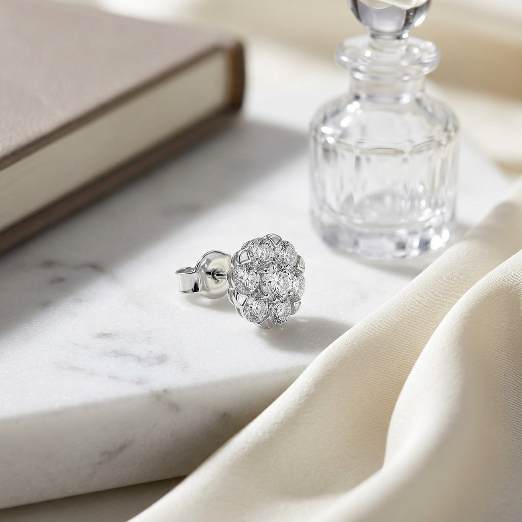 Diamond Cluster Stud Earrings In 14k White Gold 2ctw — atelier still life