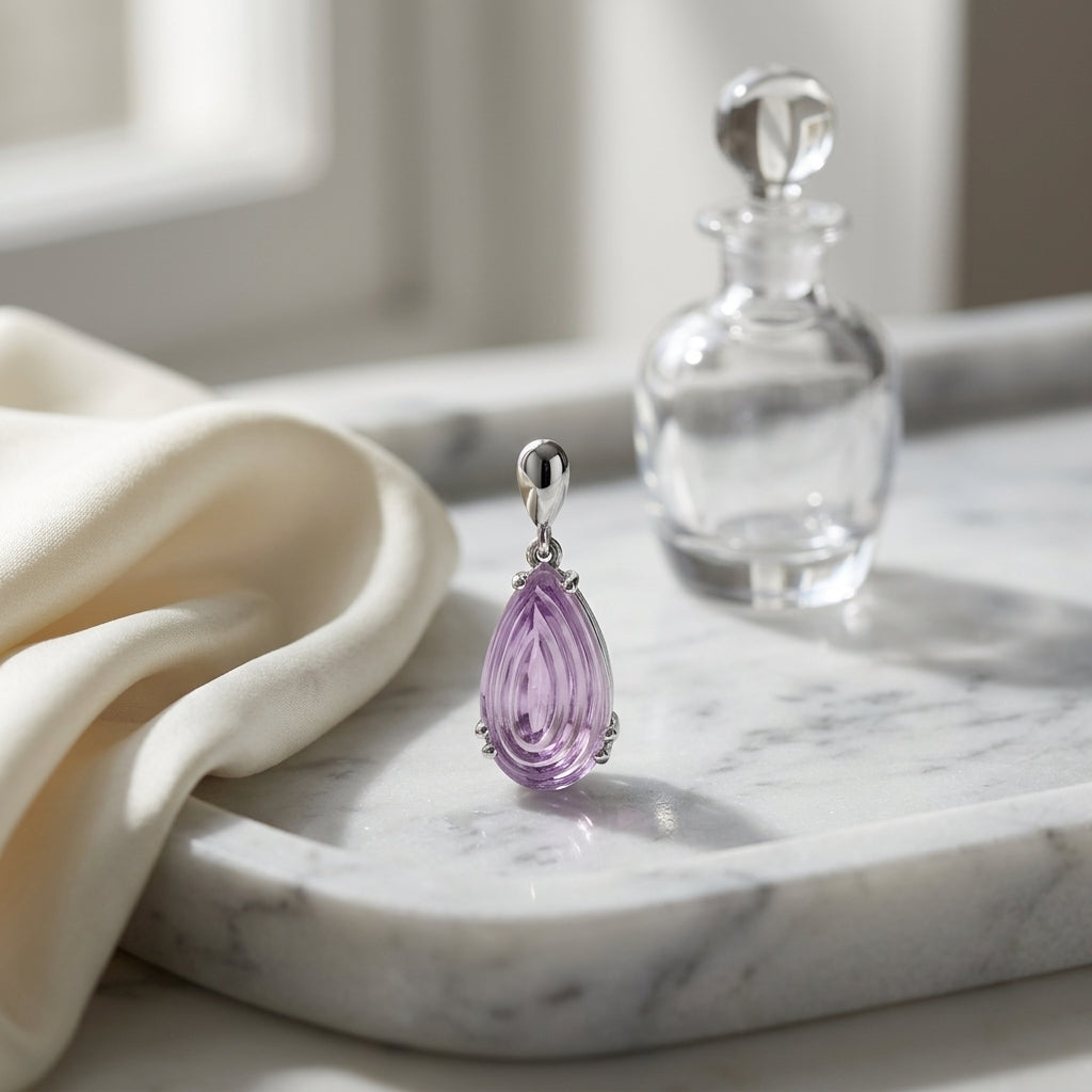 Pear Shape Cabochon Amethyst Earrings In 14k White Gold (16x9mm) — atelier still life