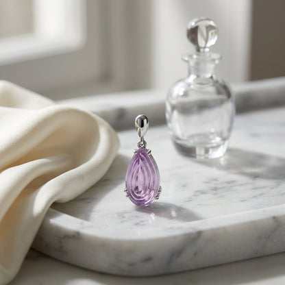 Pear Shape Cabochon Amethyst Earrings In 14k White Gold (16x9mm) — atelier still life