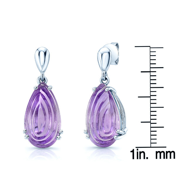 Pear Shape Cabochon Amethyst Earrings In 14k White Gold (16x9mm)