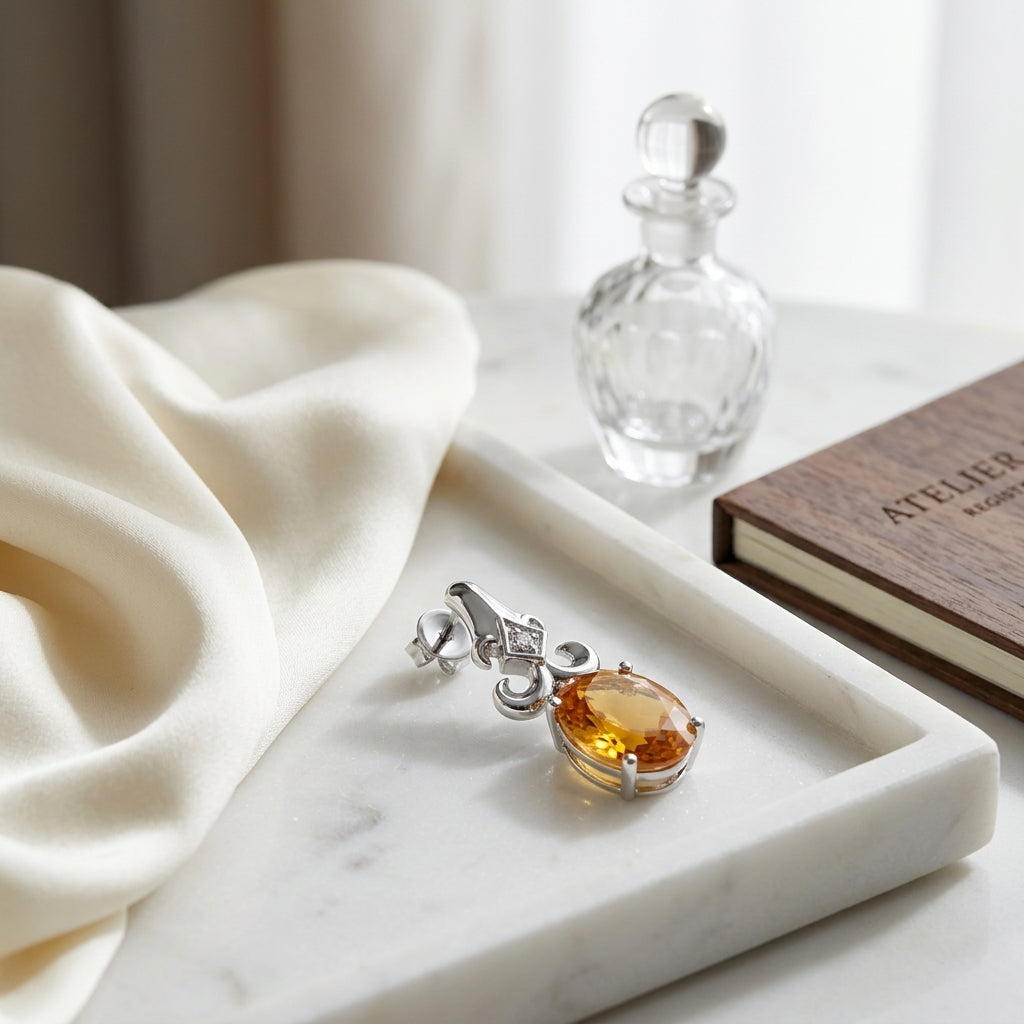 14kw Gold Citrine & Diamond Drop Earrings — atelier still life