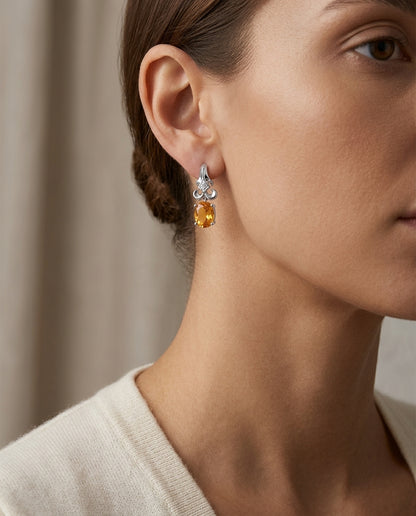 14kw Gold Citrine & Diamond Drop Earrings — editorial close-up