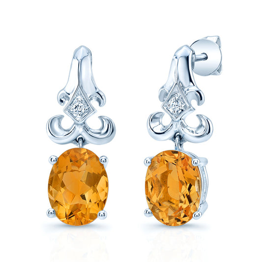 14kw Gold Citrine & Diamond Drop Earrings