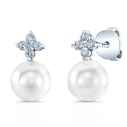 Pearl And Diamond Drop Earrings In 14k White Gold