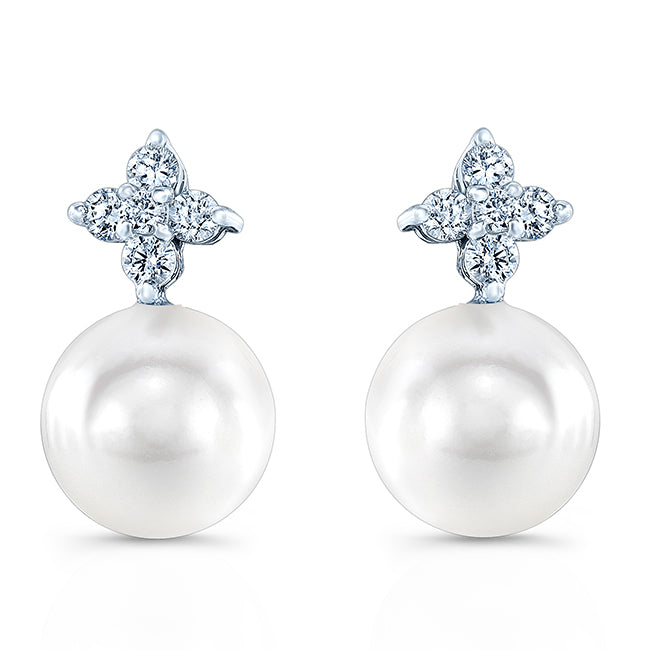 Pearl And Diamond Drop Earrings In 14k White Gold