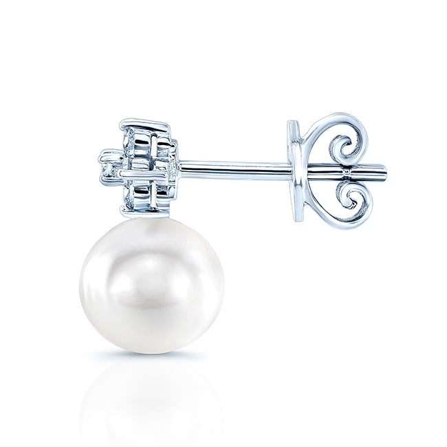 Pearl And Diamond Drop Earrings In 14k White Gold