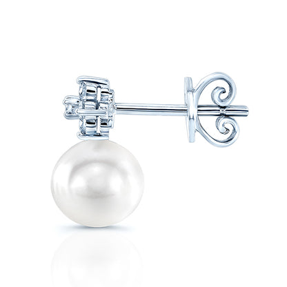 Pearl And Diamond Drop Earrings In 14k White Gold