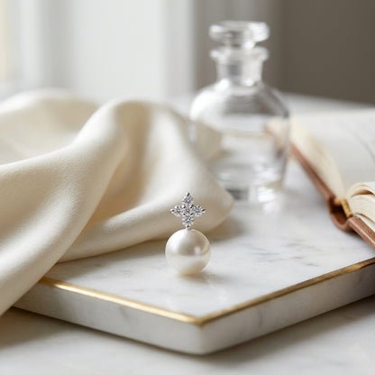 Pearl And Diamond Drop Earrings In 14k White Gold — atelier still life
